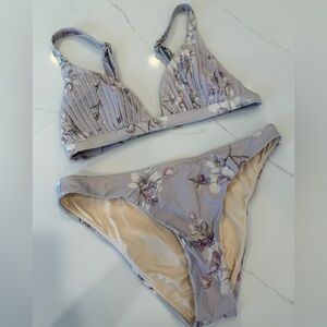 Peony Floral Pleated Triangle Bikini Set – Lavender